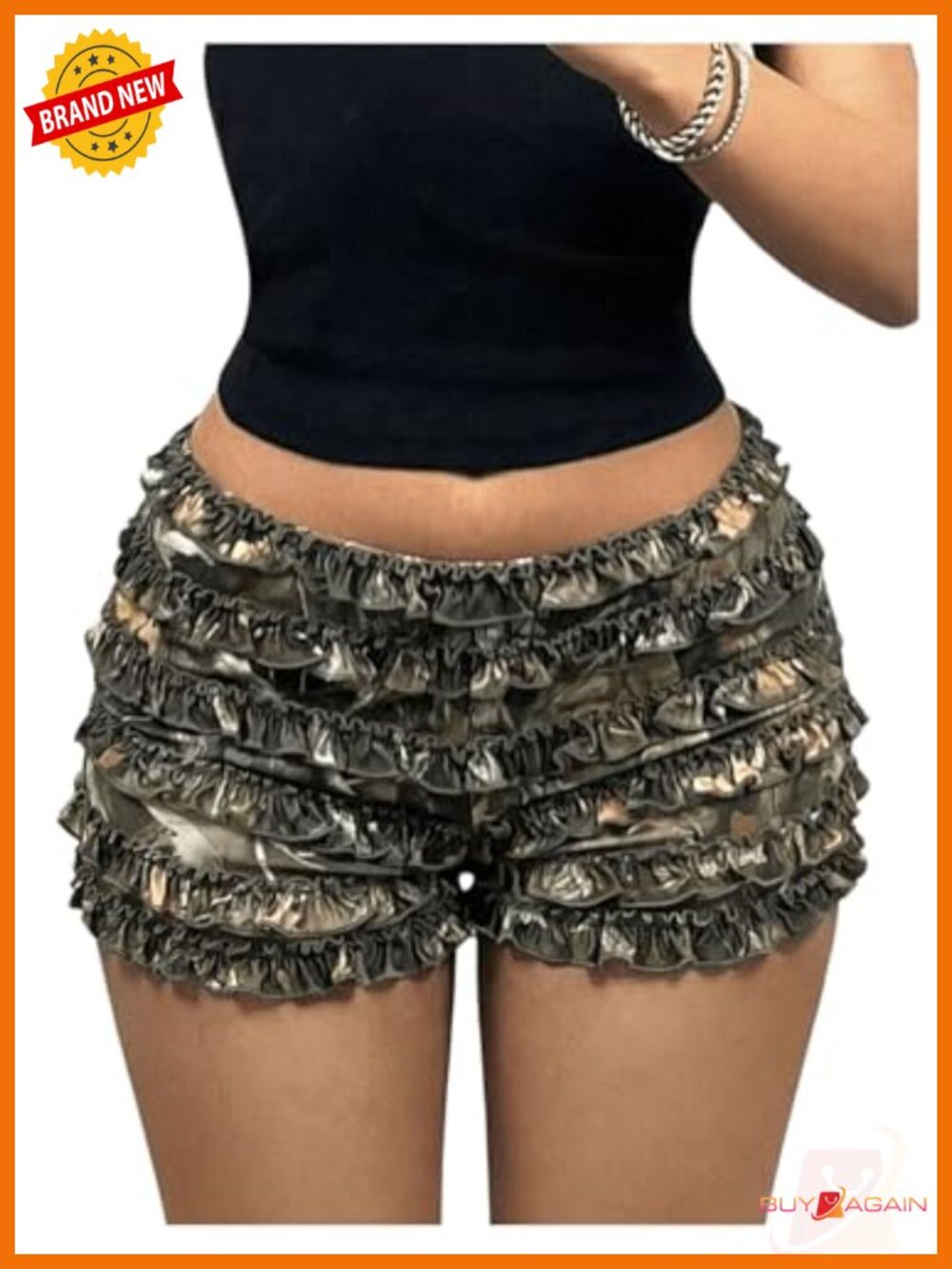 Camo Booty Shorts Going Out Bloomers Low Rise Layered Ruffle Mini Y2k Rave